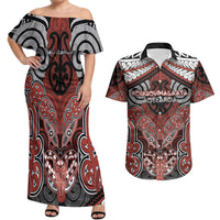 Aotearoa Iwi Rongowhakaata Personalised Couples Matching Off Shoulder Maxi Dress and Hawaiian Shirt Maori Kowhaiwhai Pattern