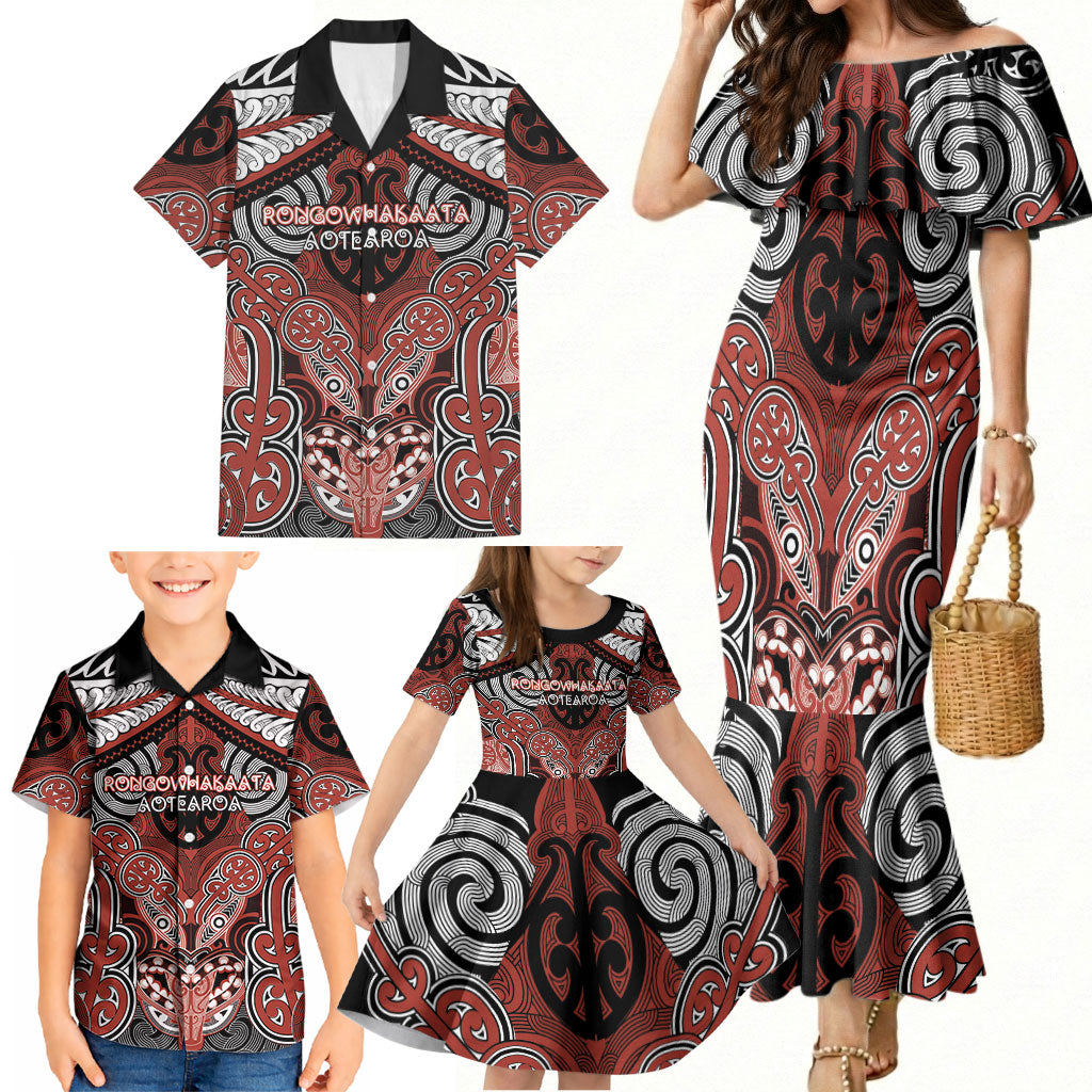 Aotearoa Iwi Rongowhakaata Personalised Family Matching Mermaid Dress and Hawaiian Shirt Maori Kowhaiwhai Pattern LT19 - Polynesian Pride