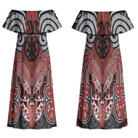 Aotearoa Iwi Rongowhakaata Personalised Family Matching Off Shoulder Maxi Dress and Hawaiian Shirt Maori Kowhaiwhai Pattern