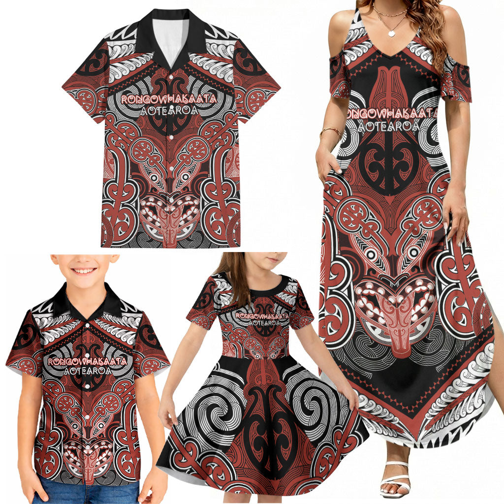 Aotearoa Iwi Rongowhakaata Personalised Family Matching Summer Maxi Dress and Hawaiian Shirt Maori Kowhaiwhai Pattern LT19 - Polynesian Pride