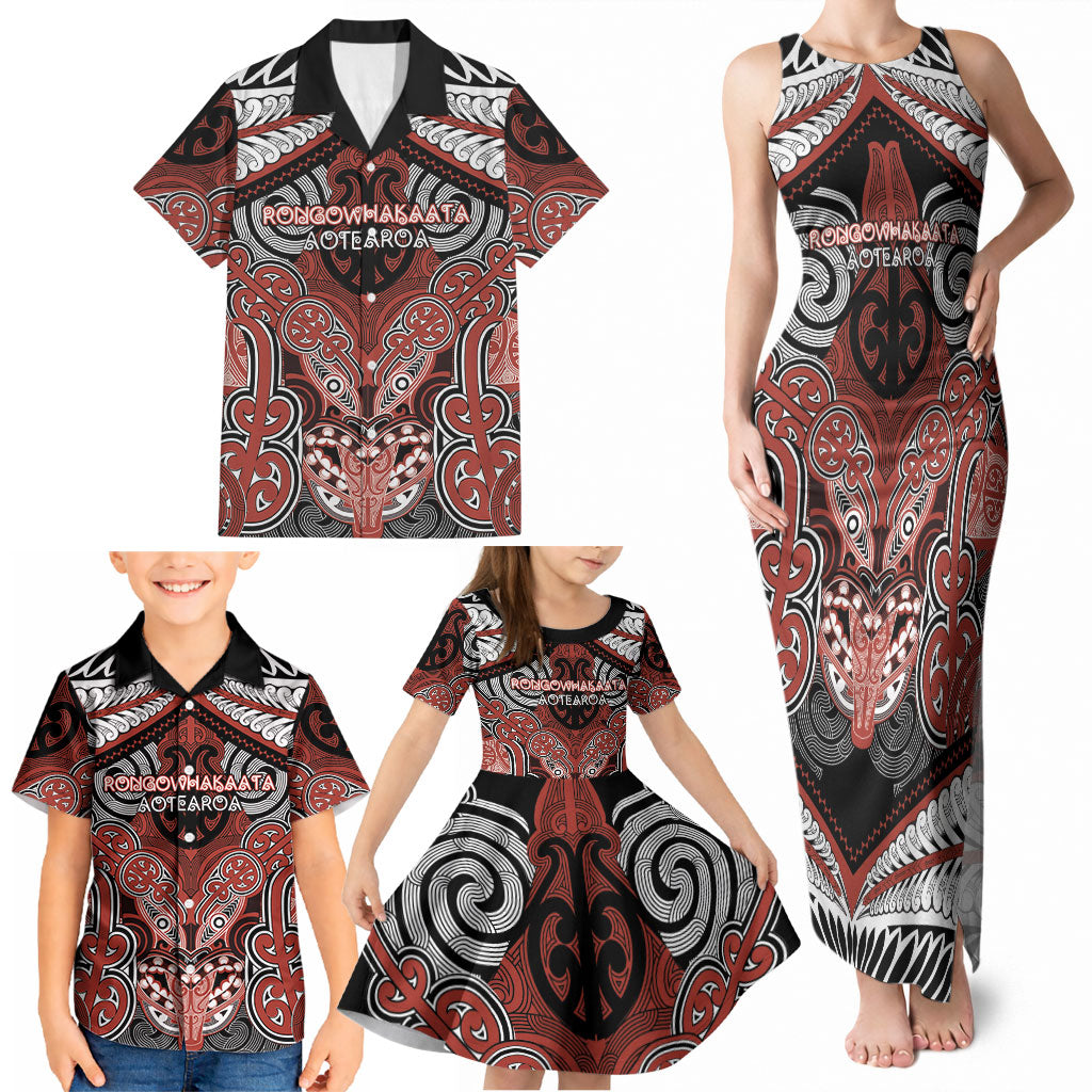 Aotearoa Iwi Rongowhakaata Personalised Family Matching Tank Maxi Dress and Hawaiian Shirt Maori Kowhaiwhai Pattern