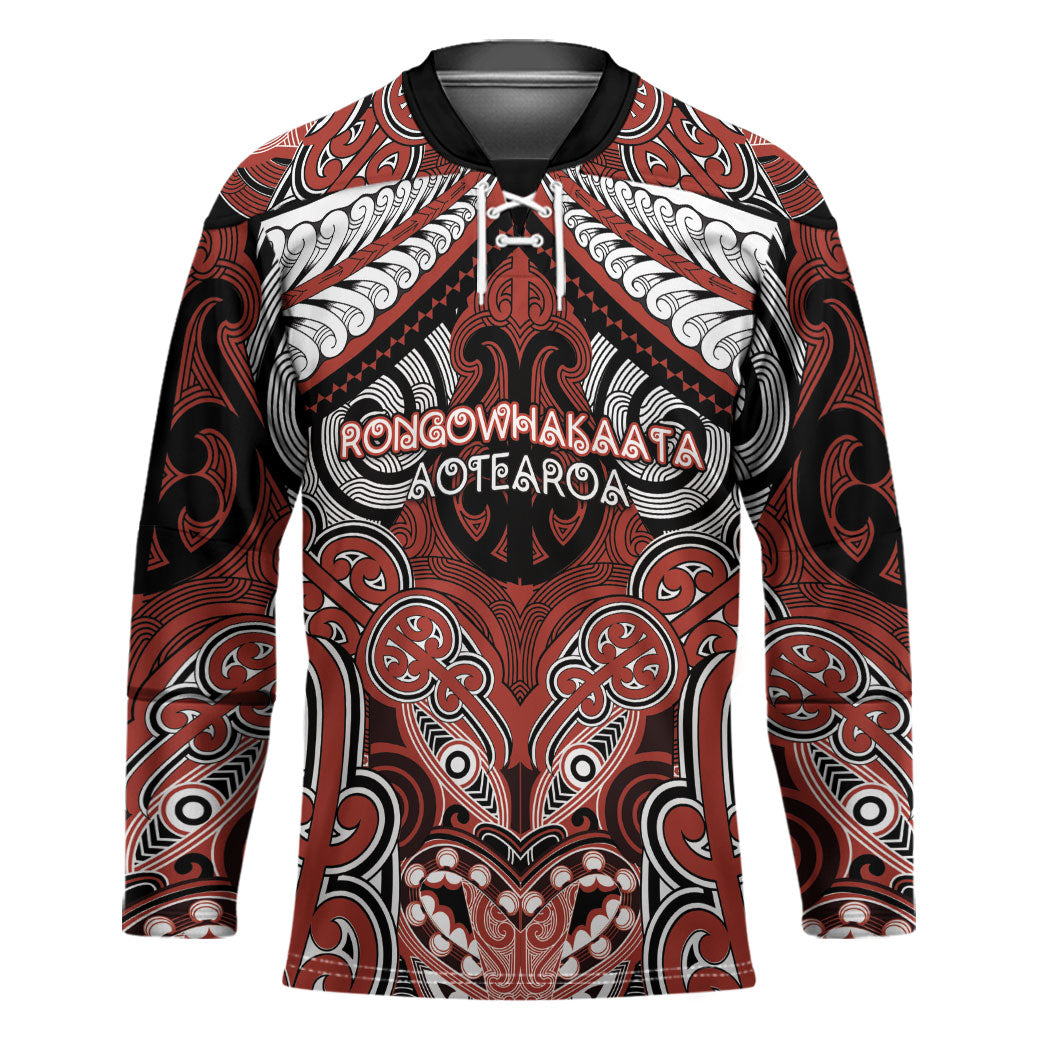 Aotearoa Iwi Rongowhakaata Personalised Hockey Jersey Maori Kowhaiwhai Pattern LT19 Unisex Red - Polynesian Pride