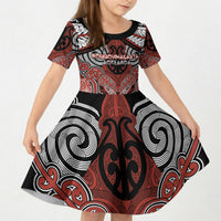 Aotearoa Iwi Rongowhakaata Personalised Kid Short Sleeve Dress Maori Kowhaiwhai Pattern