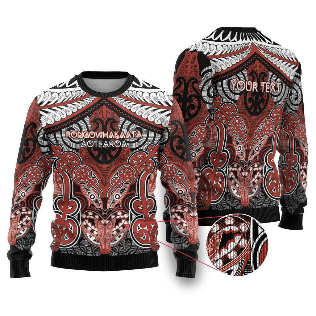 Aotearoa Iwi Rongowhakaata Personalised Ugly Christmas Sweater Maori Kowhaiwhai Pattern