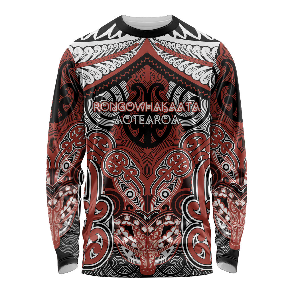Aotearoa Iwi Rongowhakaata Personalised Long Sleeve Shirt Maori Kowhaiwhai Pattern LT19 Unisex Red - Polynesian Pride