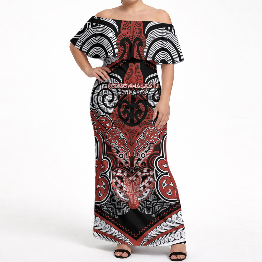 Aotearoa Iwi Rongowhakaata Personalised Off Shoulder Maxi Dress Maori Kowhaiwhai Pattern LT19 Women Red - Polynesian Pride