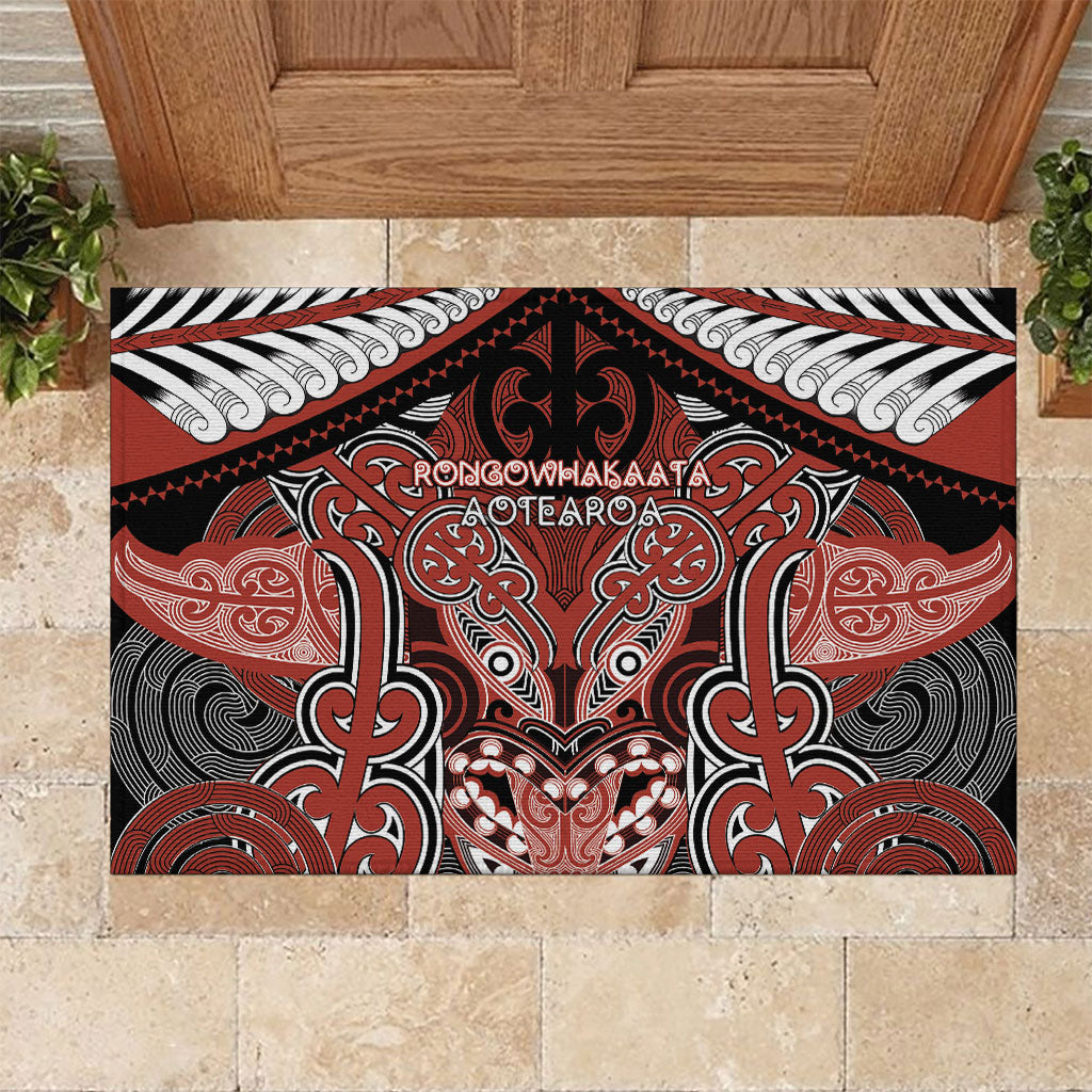 Aotearoa Iwi Rongowhakaata Rubber Doormat Maori Kowhaiwhai Pattern LT19 Red - Polynesian Pride