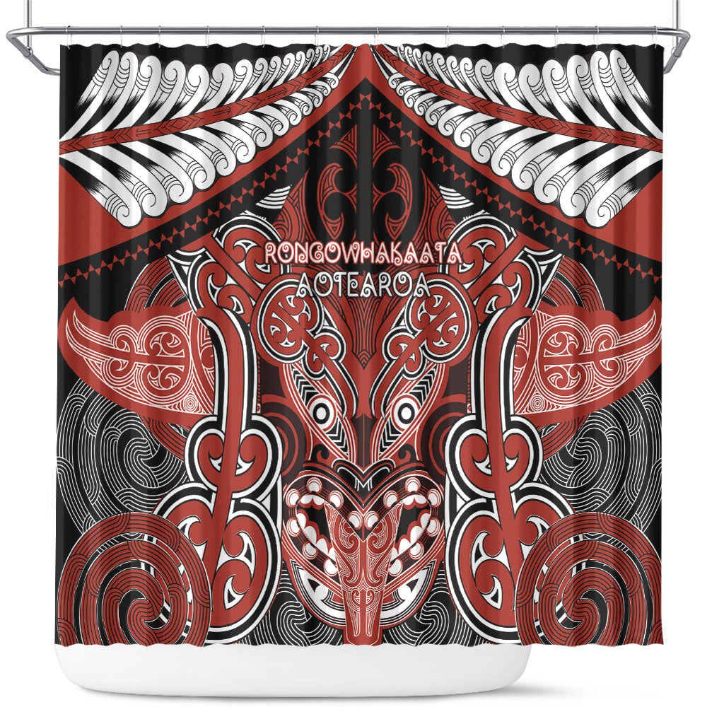 Aotearoa Iwi Rongowhakaata Shower Curtain Maori Kowhaiwhai Pattern LT19 Red - Polynesian Pride