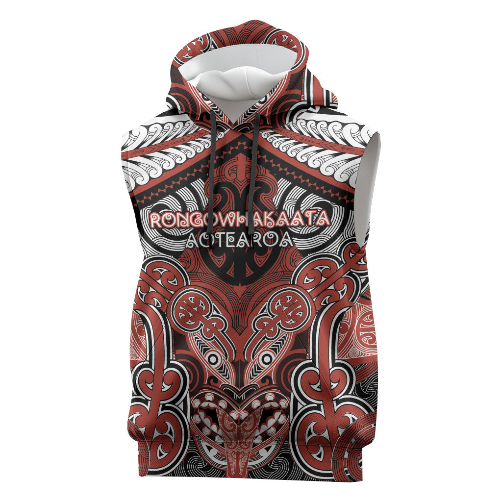 Aotearoa Iwi Rongowhakaata Personalised Sleeveless Hoodie Maori Kowhaiwhai Pattern LT19 Red - Polynesian Pride