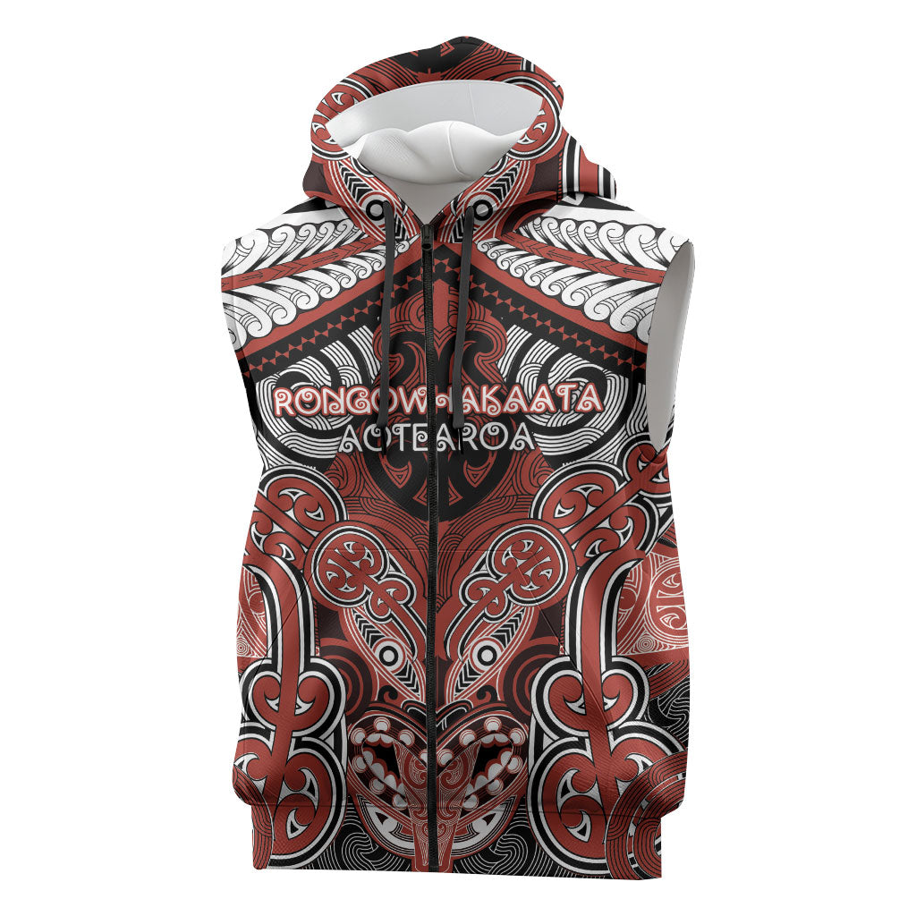Aotearoa Iwi Rongowhakaata Personalised Sleeveless Zip Hoodie Maori Kowhaiwhai Pattern