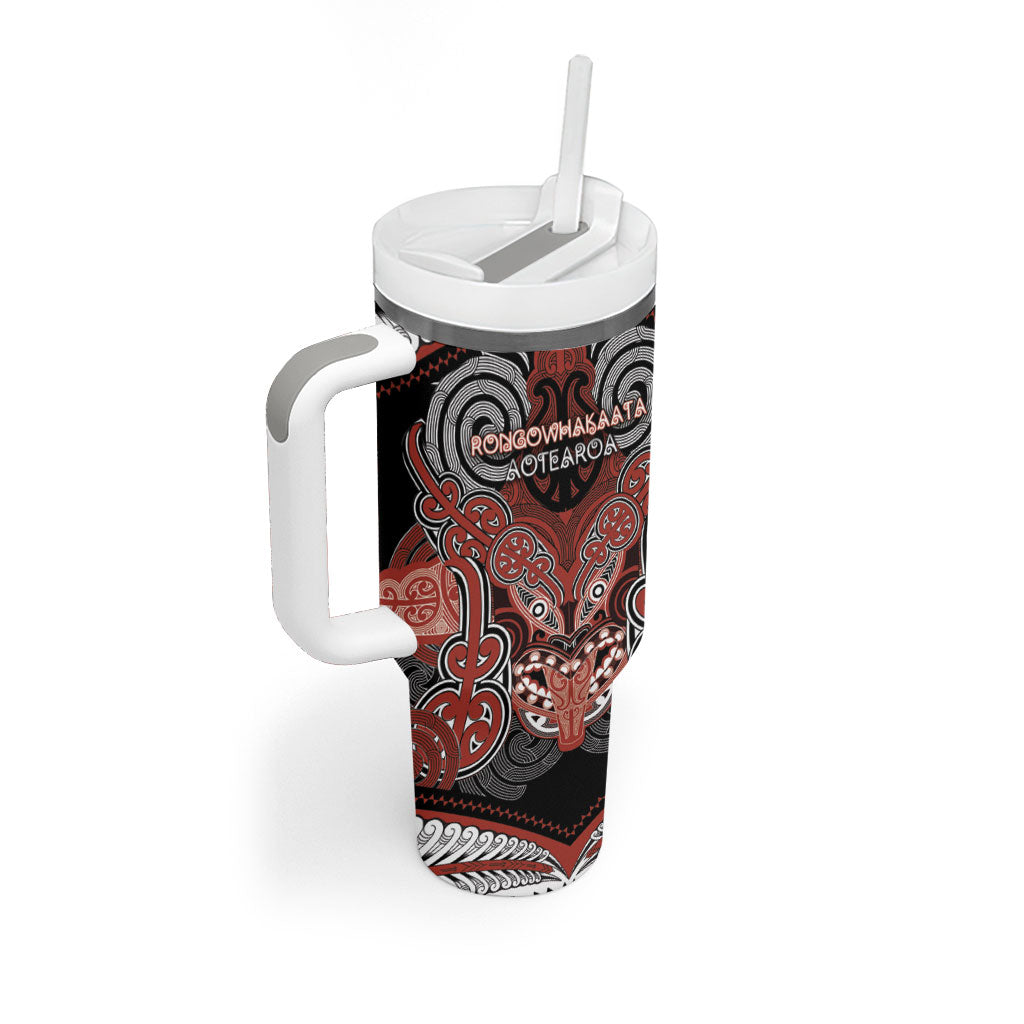 Aotearoa Iwi Rongowhakaata Personalised Tumbler With Handle Maori Kowhaiwhai Pattern