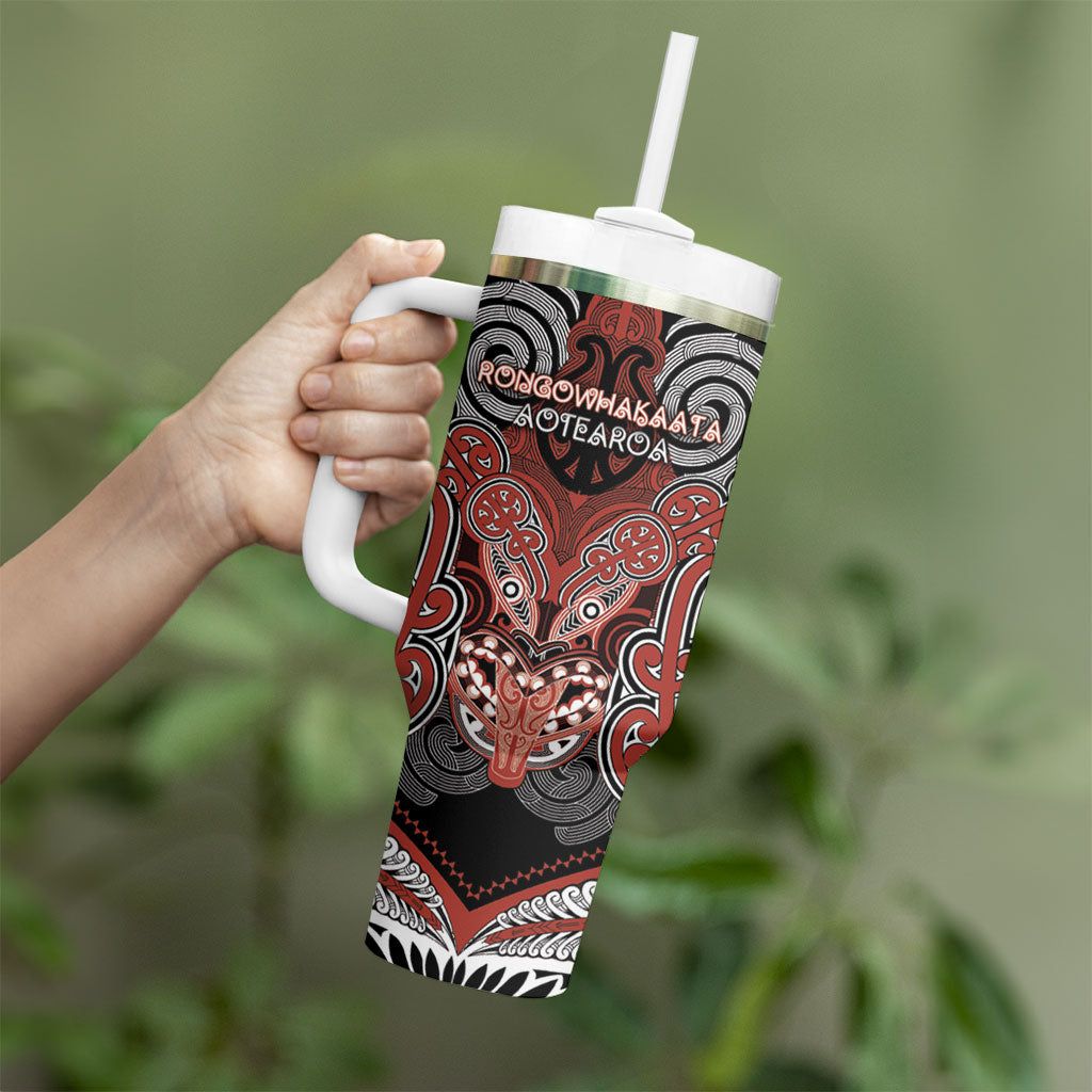 Aotearoa Iwi Rongowhakaata Personalised Tumbler With Handle Maori Kowhaiwhai Pattern