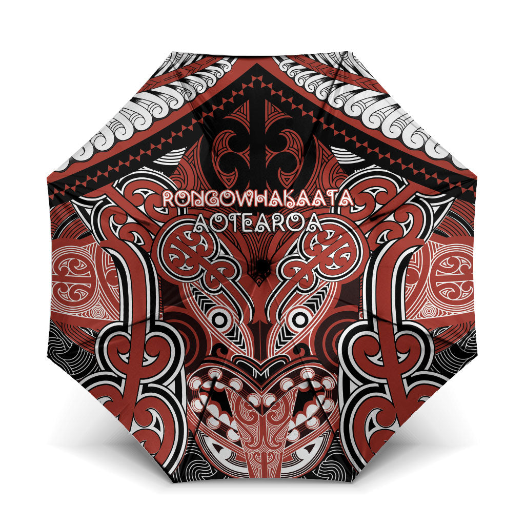 Aotearoa Iwi Rongowhakaata Umbrella Maori Kowhaiwhai Pattern LT19 One Size Folded 11.42 inch Opened Diameter 37.4 inch Red - Polynesian Pride