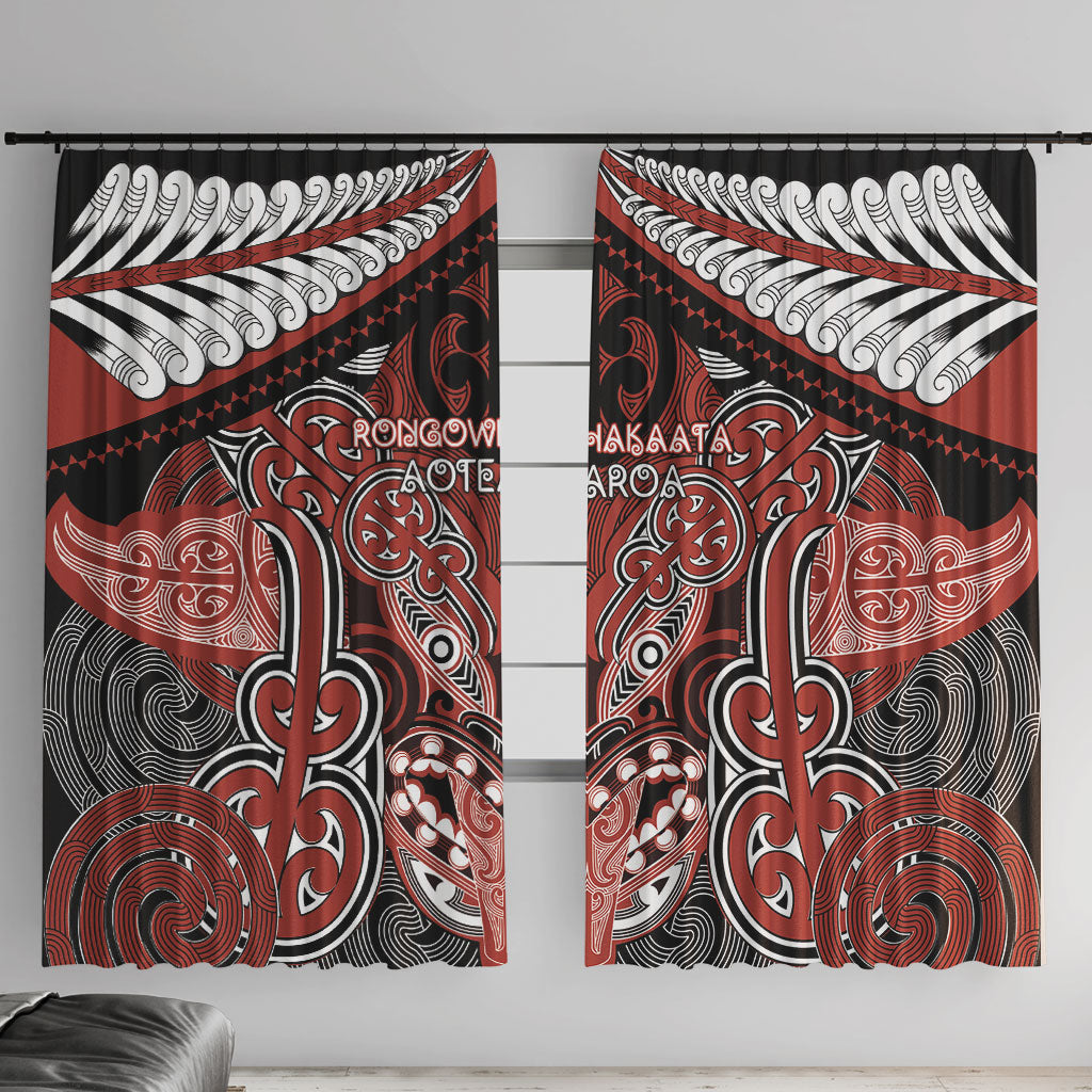 Aotearoa Iwi Rongowhakaata Window Curtain Maori Kowhaiwhai Pattern LT19 With Hooks Red - Polynesian Pride