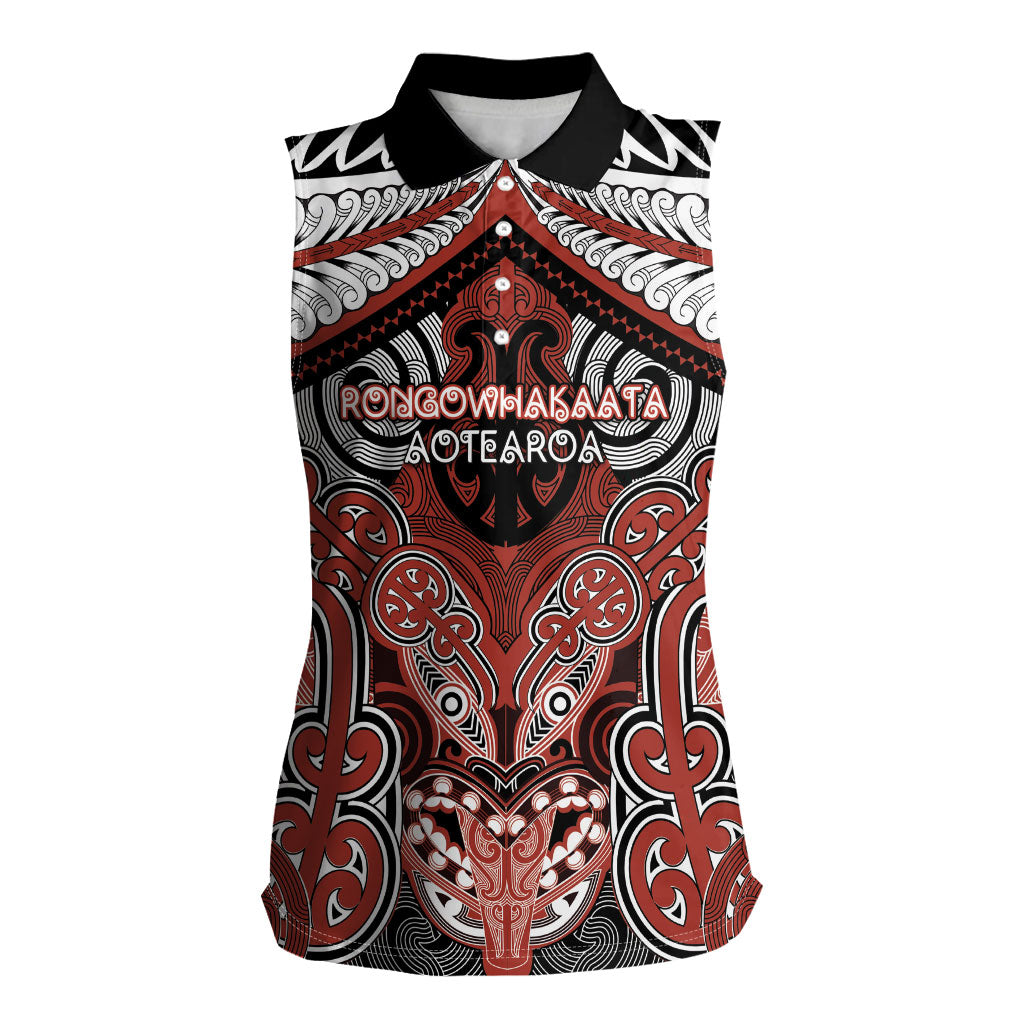 Aotearoa Iwi Rongowhakaata Personalised Women Sleeveless Polo Shirt Maori Kowhaiwhai Pattern LT19 Female Red - Polynesian Pride