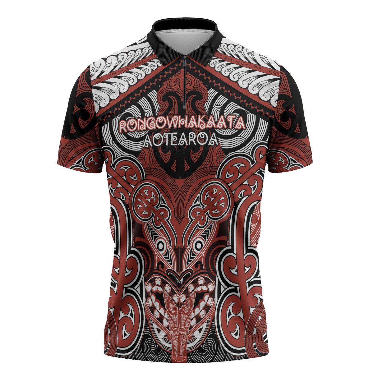 Aotearoa Iwi Rongowhakaata Personalised Zipper Polo Shirt Maori Kowhaiwhai Pattern