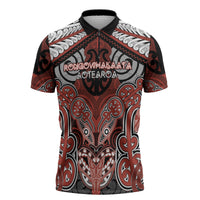 Aotearoa Iwi Rongowhakaata Personalised Zipper Polo Shirt Maori Kowhaiwhai Pattern