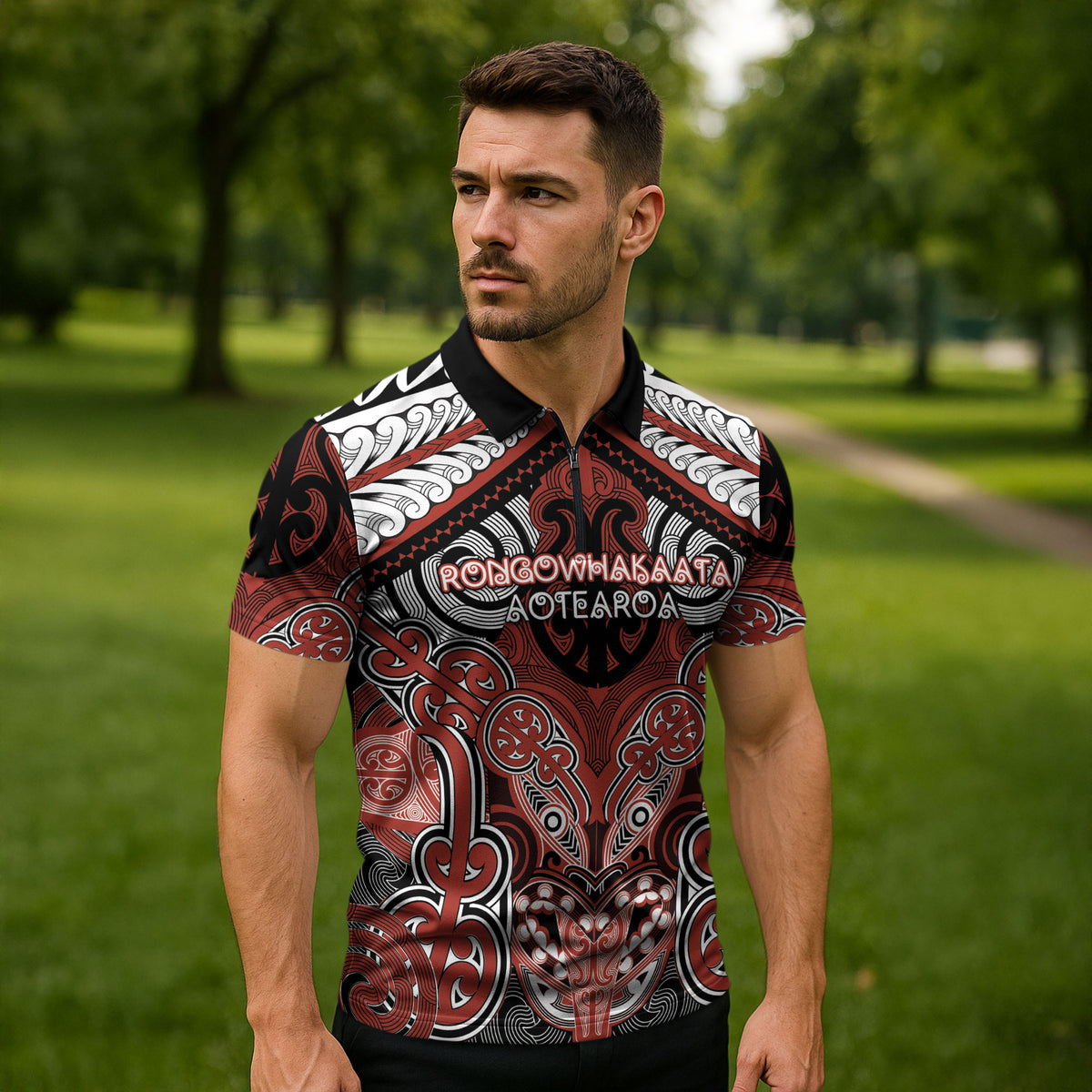 Aotearoa Iwi Rongowhakaata Personalised Zipper Polo Shirt Maori Kowhaiwhai Pattern