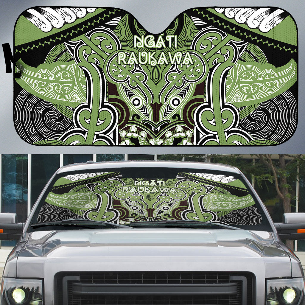 Aotearoa Iwi Ngati Raukawa Auto Sun Shade Maori Kowhaiwhai Pattern LT19 Green - Polynesian Pride