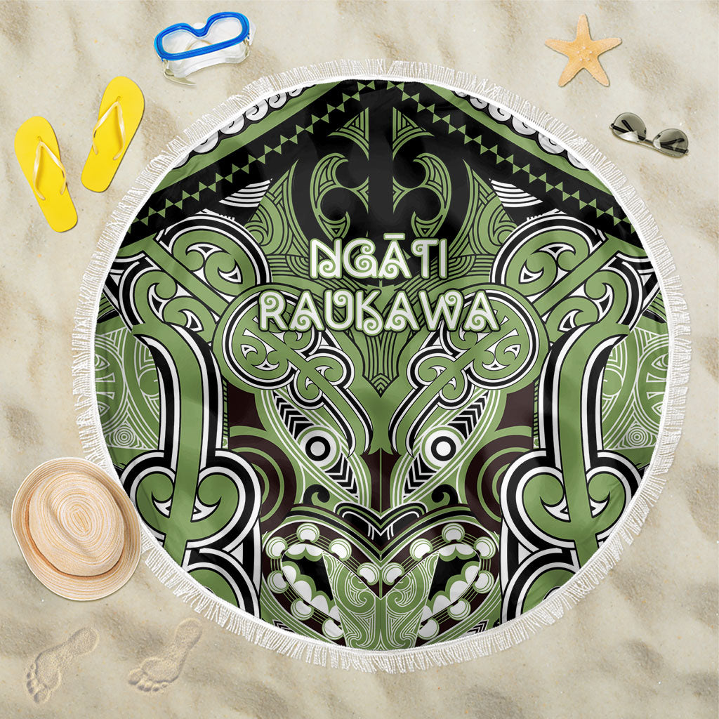 Aotearoa Iwi Ngati Raukawa Beach Blanket Maori Kowhaiwhai Pattern LT19 One Size 150cm Green - Polynesian Pride