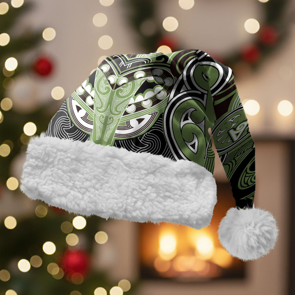 Aotearoa Iwi Ngati Raukawa Personalised Christmas Santa Hat Maori Kowhaiwhai Pattern LT19 With Fur Green - Polynesian Pride