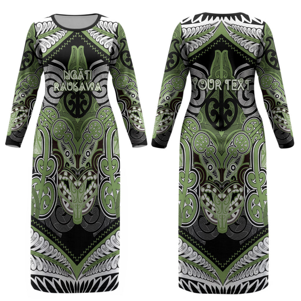 Aotearoa Iwi Ngati Raukawa Personalised Couples Matching Long Sleeve Bodycon Dress and Long Sleeve Button Shirt Maori Kowhaiwhai Pattern