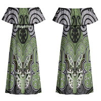 Aotearoa Iwi Ngati Raukawa Personalised Couples Matching Off Shoulder Maxi Dress and Long Sleeve Button Shirt Maori Kowhaiwhai Pattern