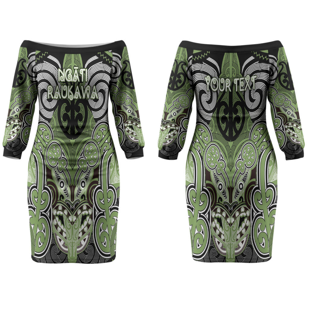 Aotearoa Iwi Ngati Raukawa Personalised Couples Matching Off The Shoulder Long Sleeve Dress and Long Sleeve Button Shirt Maori Kowhaiwhai Pattern