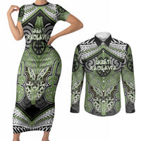 Aotearoa Iwi Ngati Raukawa Personalised Couples Matching Short Sleeve Bodycon Dress and Long Sleeve Button Shirt Maori Kowhaiwhai Pattern