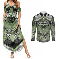 Aotearoa Iwi Ngati Raukawa Personalised Couples Matching Summer Maxi Dress and Long Sleeve Button Shirt Maori Kowhaiwhai Pattern