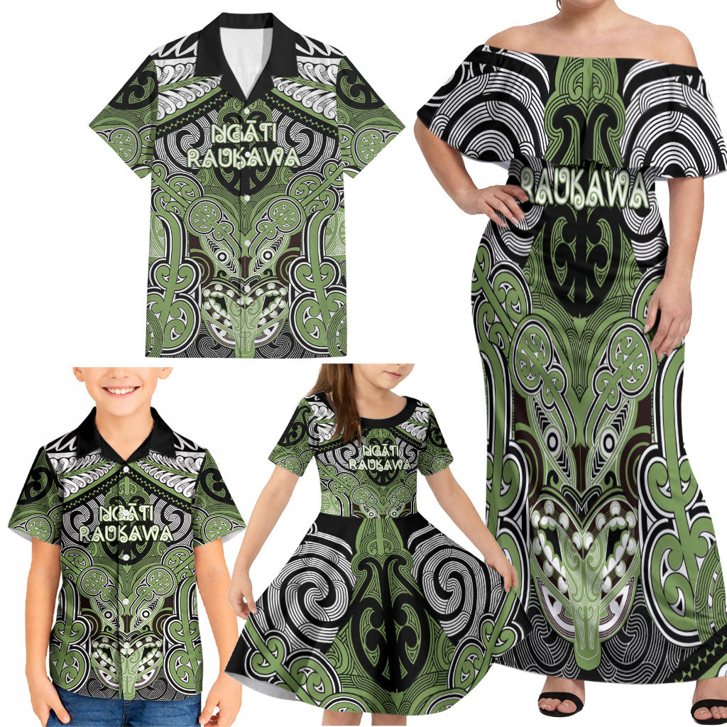 Aotearoa Iwi Ngati Raukawa Personalised Family Matching Off Shoulder Maxi Dress and Hawaiian Shirt Maori Kowhaiwhai Pattern LT19 - Polynesian Pride