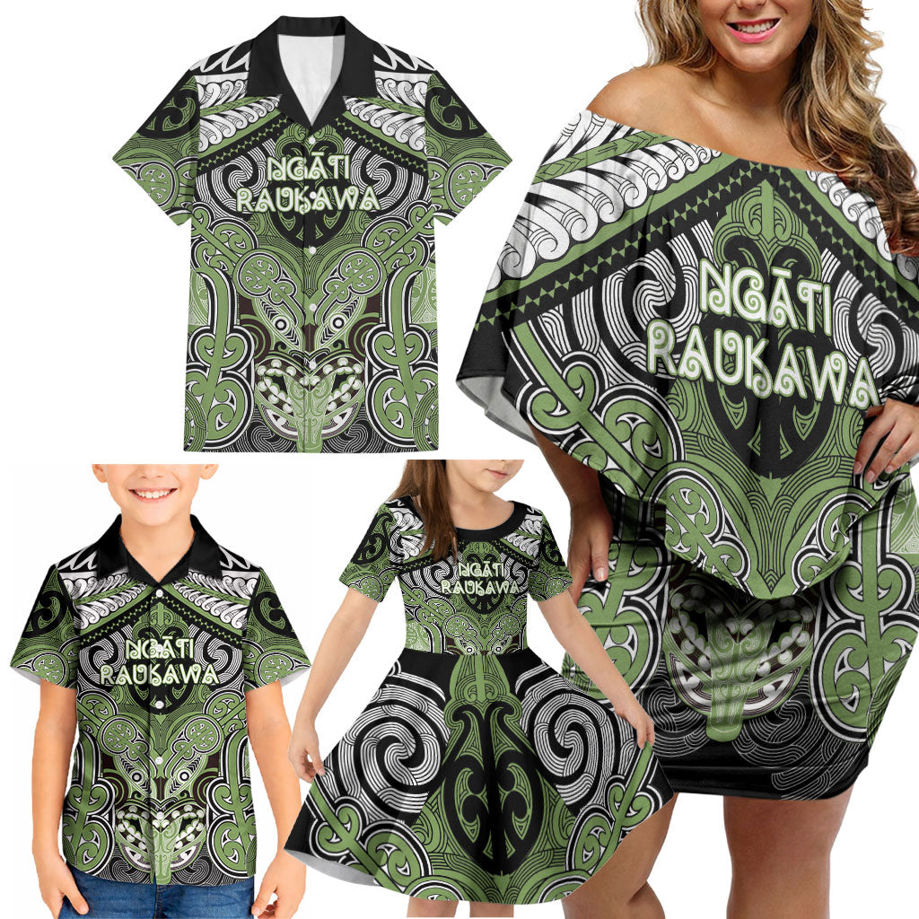 Aotearoa Iwi Ngati Raukawa Personalised Family Matching Off Shoulder Short Dress and Hawaiian Shirt Maori Kowhaiwhai Pattern LT19 - Polynesian Pride