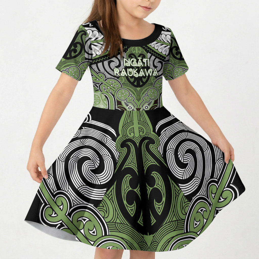 Aotearoa Iwi Ngati Raukawa Personalised Kid Short Sleeve Dress Maori Kowhaiwhai Pattern