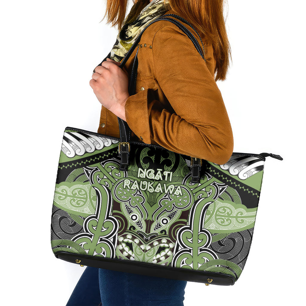 Aotearoa Iwi Ngati Raukawa Leather Tote Bag Maori Kowhaiwhai Pattern