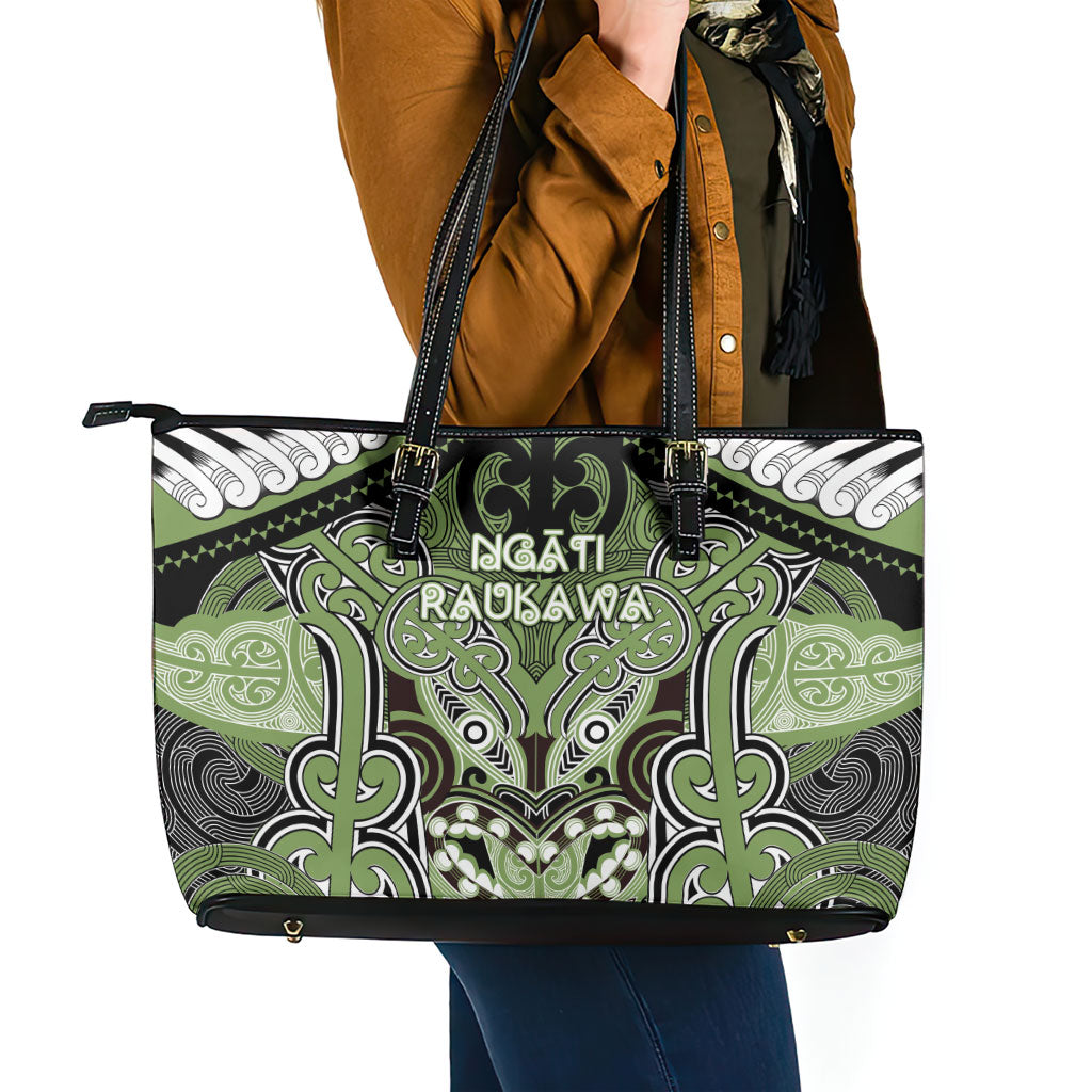Aotearoa Iwi Ngati Raukawa Leather Tote Bag Maori Kowhaiwhai Pattern