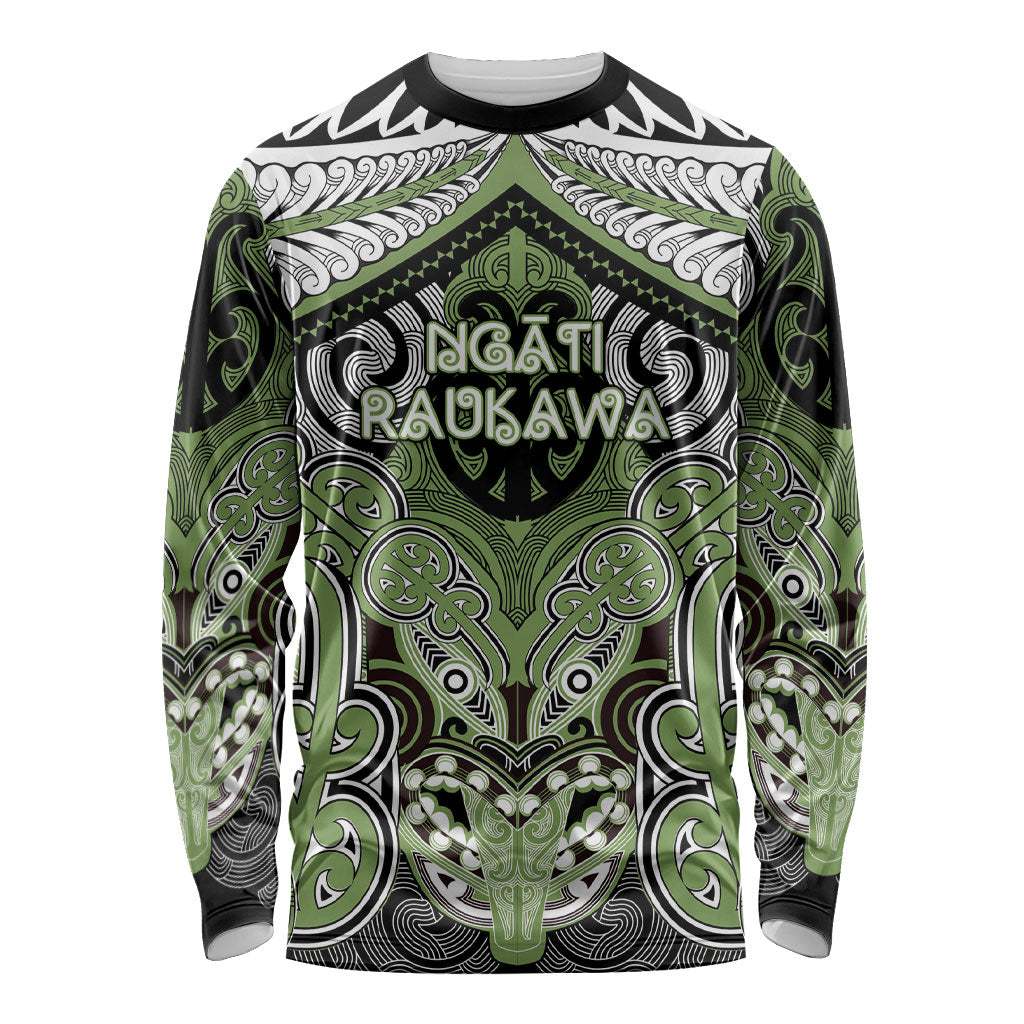 Aotearoa Iwi Ngati Raukawa Personalised Long Sleeve Shirt Maori Kowhaiwhai Pattern LT19 Unisex Green - Polynesian Pride