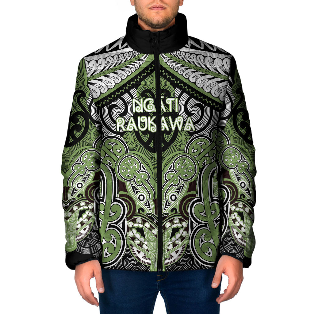 Aotearoa Iwi Ngati Raukawa Personalised Padded Jacket Maori Kowhaiwhai Pattern LT19 Men Green - Polynesian Pride