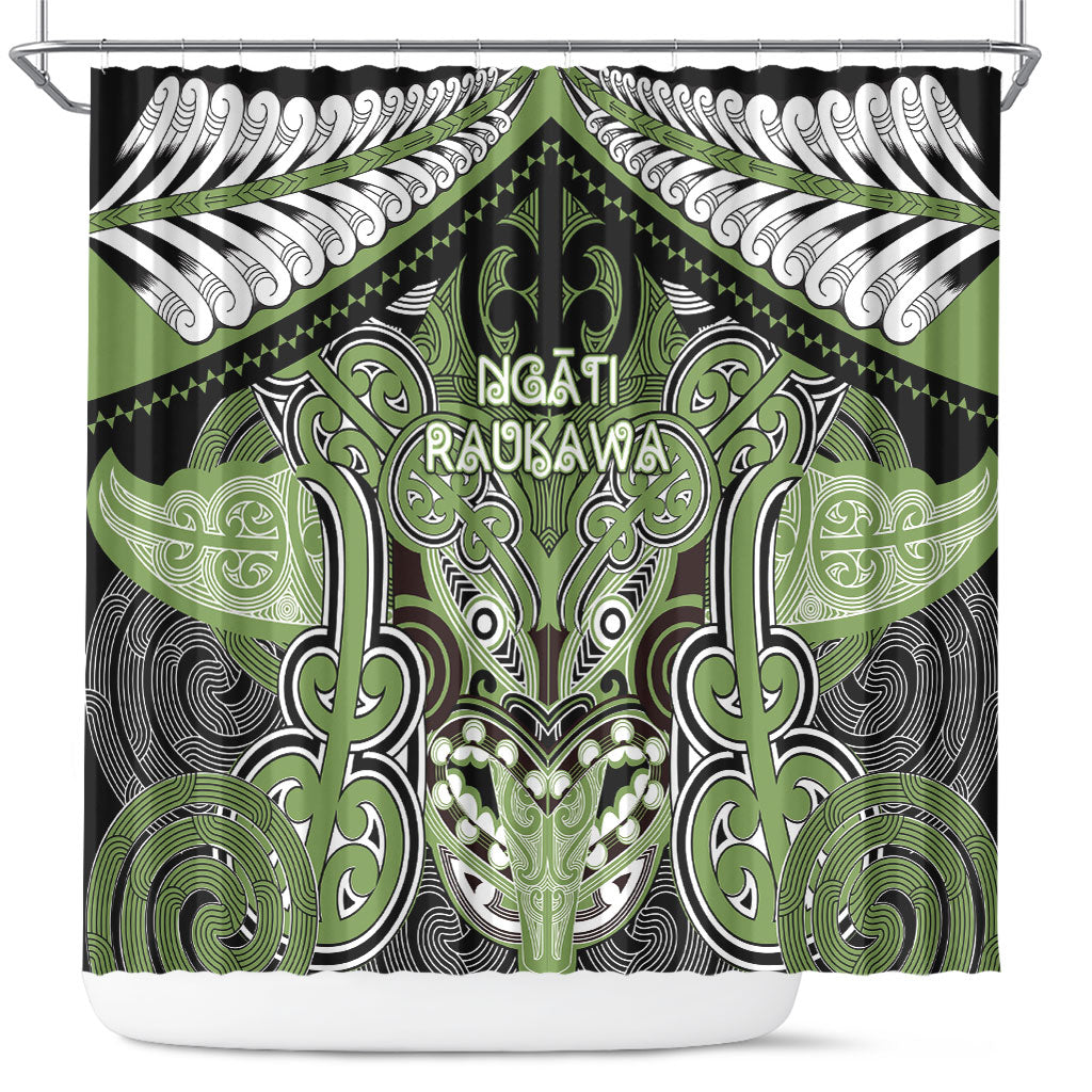 Aotearoa Iwi Ngati Raukawa Shower Curtain Maori Kowhaiwhai Pattern LT19 Green - Polynesian Pride