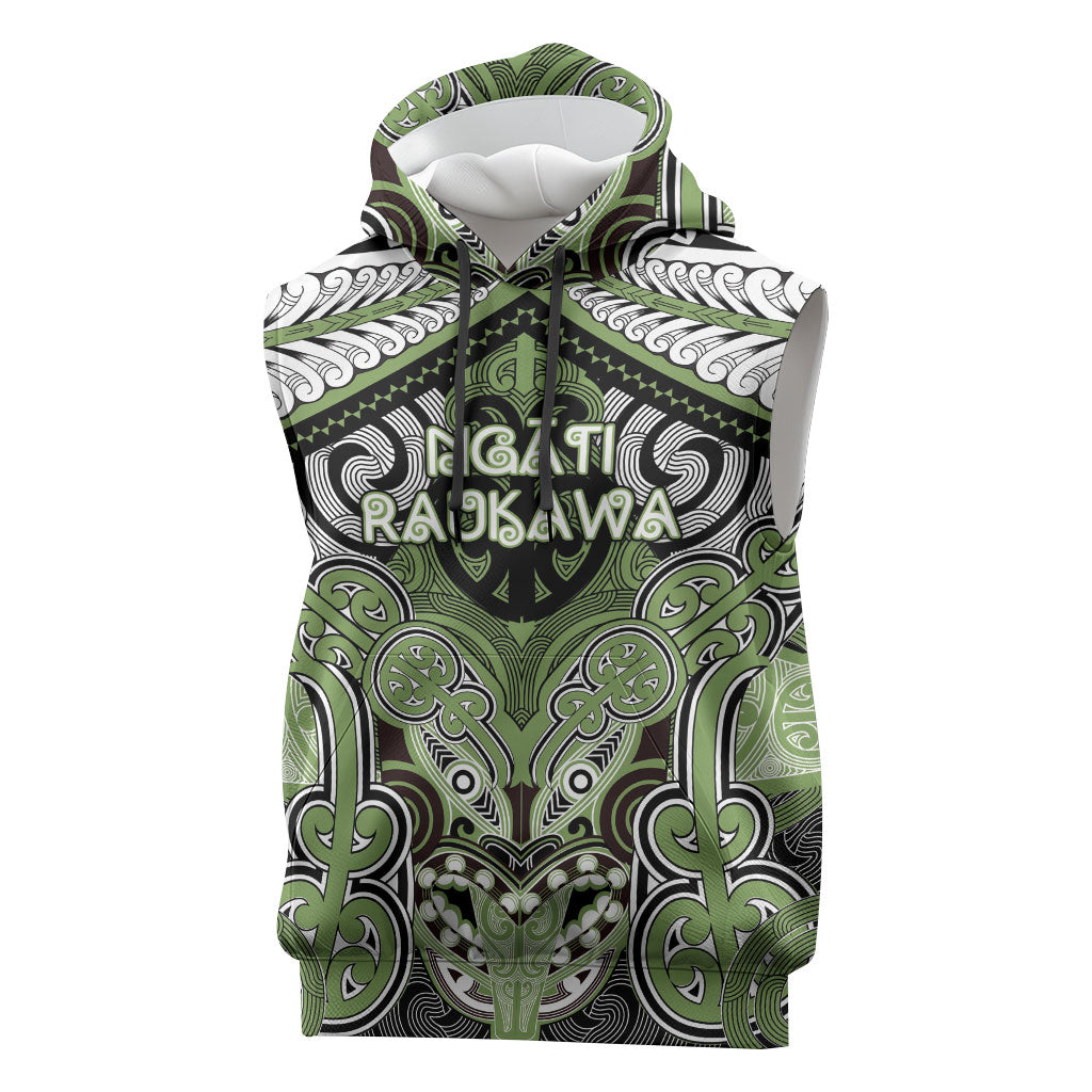 Aotearoa Iwi Ngati Raukawa Personalised Sleeveless Hoodie Maori Kowhaiwhai Pattern LT19 Green - Polynesian Pride