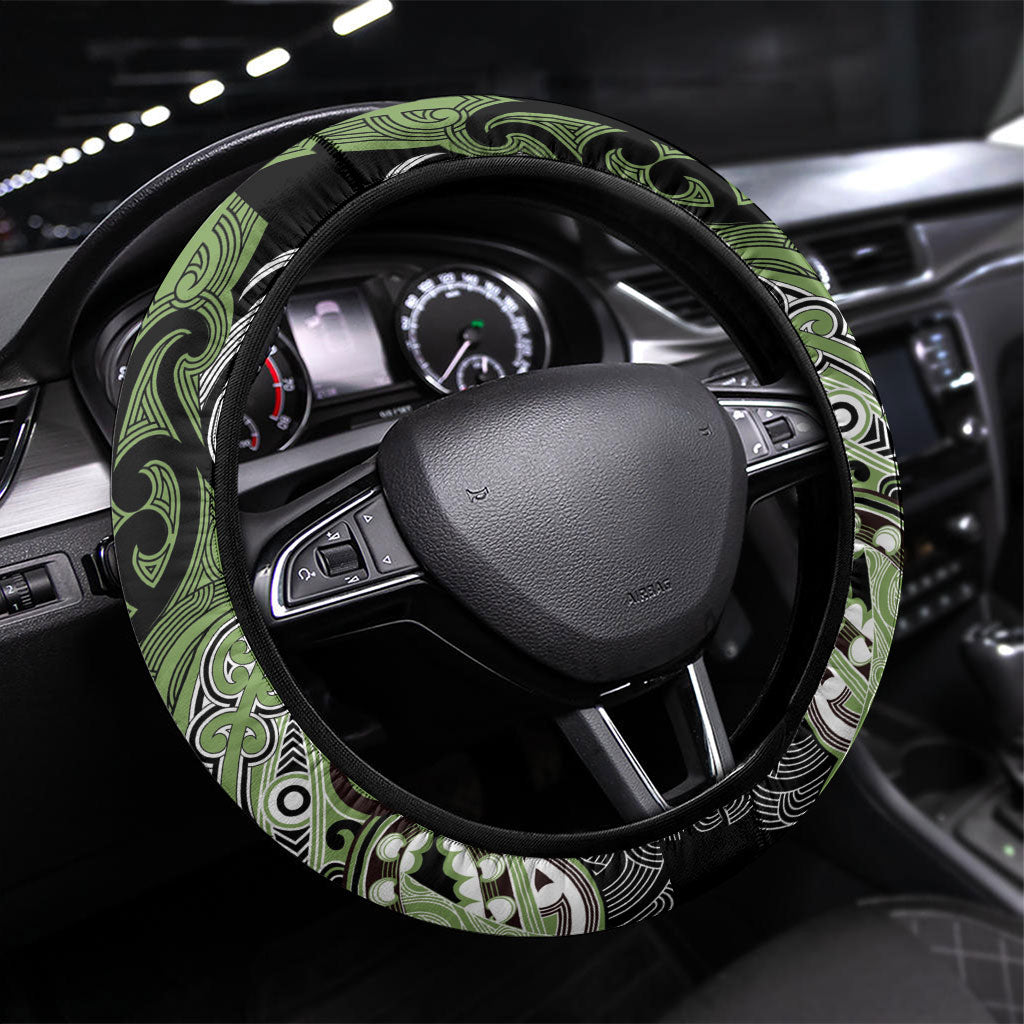 Aotearoa Iwi Ngati Raukawa Steering Wheel Cover Maori Kowhaiwhai Pattern LT19 Universal Fit Green - Polynesian Pride
