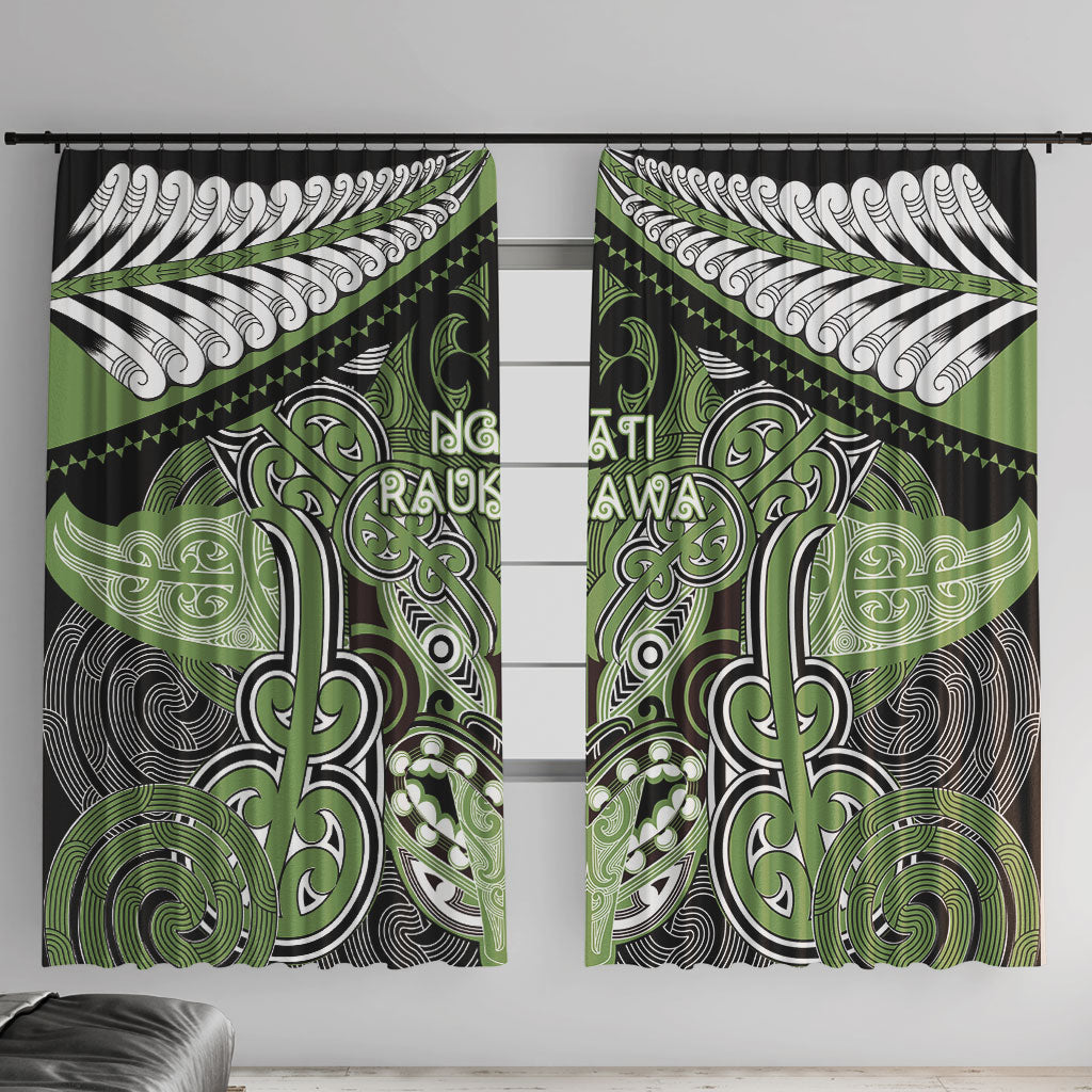 Aotearoa Iwi Ngati Raukawa Window Curtain Maori Kowhaiwhai Pattern LT19 With Hooks Green - Polynesian Pride