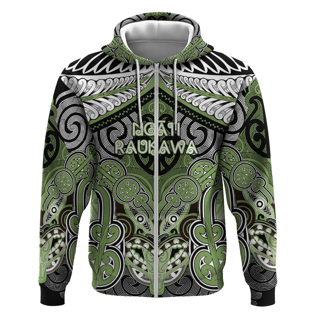 Aotearoa Iwi Ngati Raukawa Personalised Zip Hoodie Maori Kowhaiwhai Pattern LT19 Zip Hoodie Green - Polynesian Pride