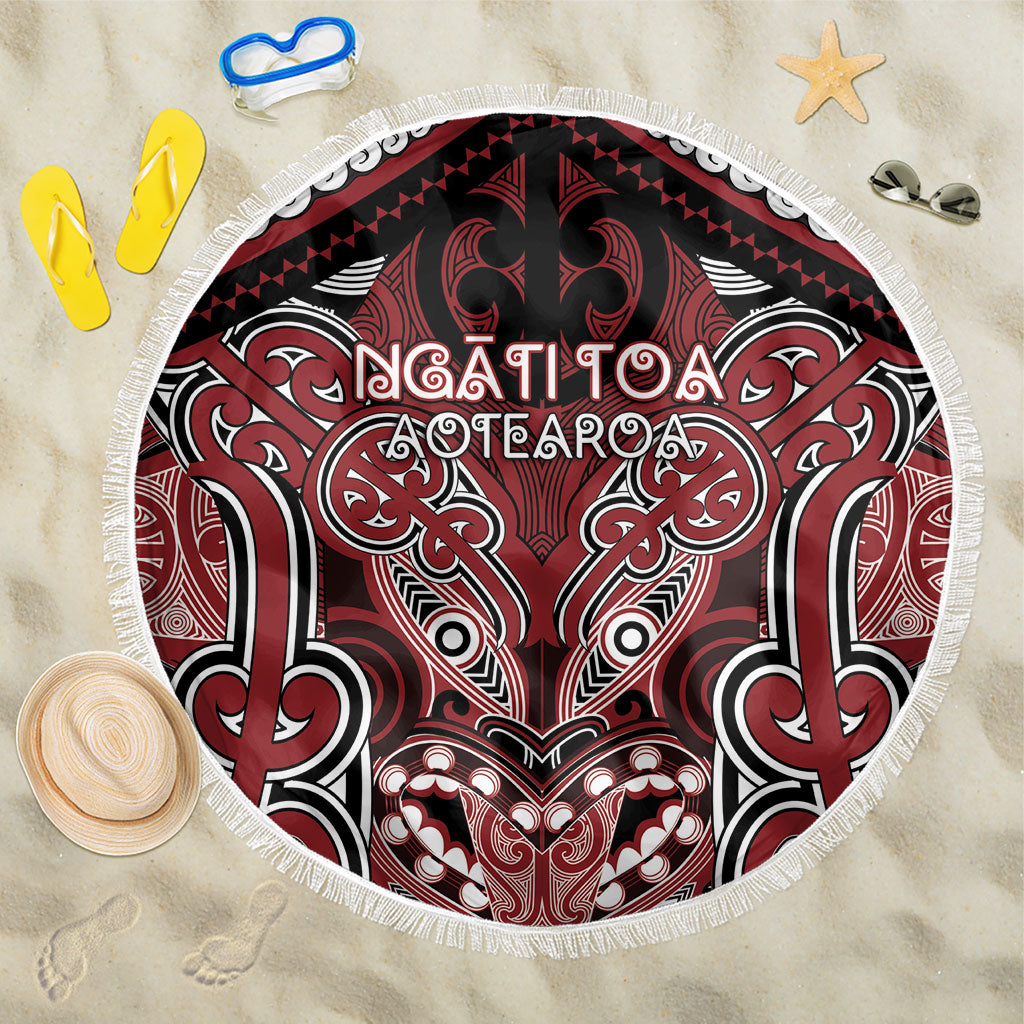 Aotearoa Iwi Ngati Toa Beach Blanket Maori Kowhaiwhai Pattern LT19 One Size 150cm Red - Polynesian Pride