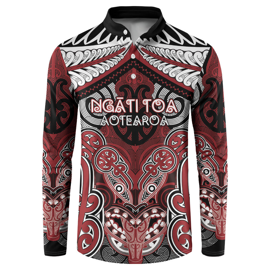 Aotearoa Iwi Ngati Toa Personalised Button Sweatshirt Maori Kowhaiwhai Pattern LT19 Red - Polynesian Pride