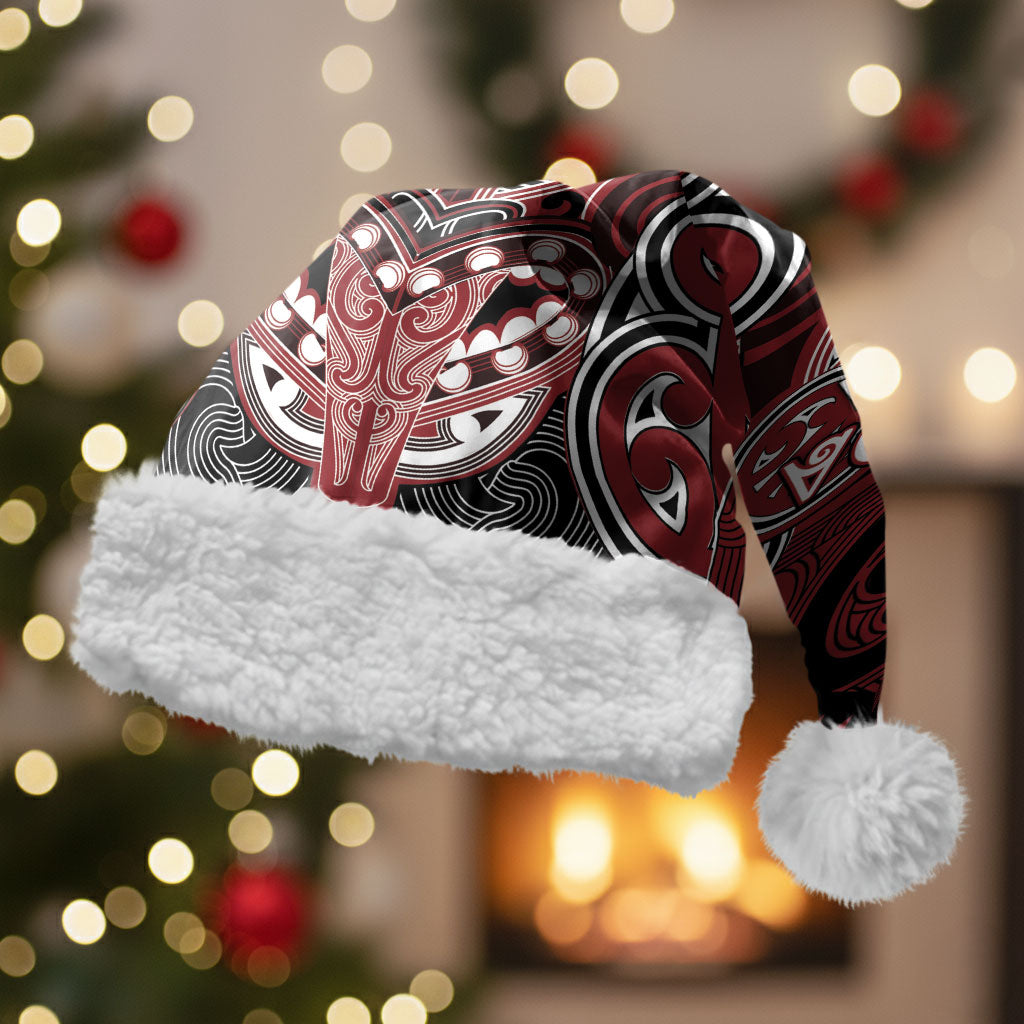 Aotearoa Iwi Ngati Toa Personalised Christmas Santa Hat Maori Kowhaiwhai Pattern LT19 With Fur Red - Polynesian Pride