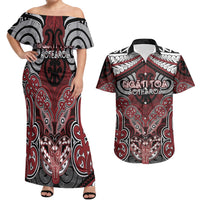 Aotearoa Iwi Ngati Toa Personalised Couples Matching Off Shoulder Maxi Dress and Hawaiian Shirt Maori Kowhaiwhai Pattern