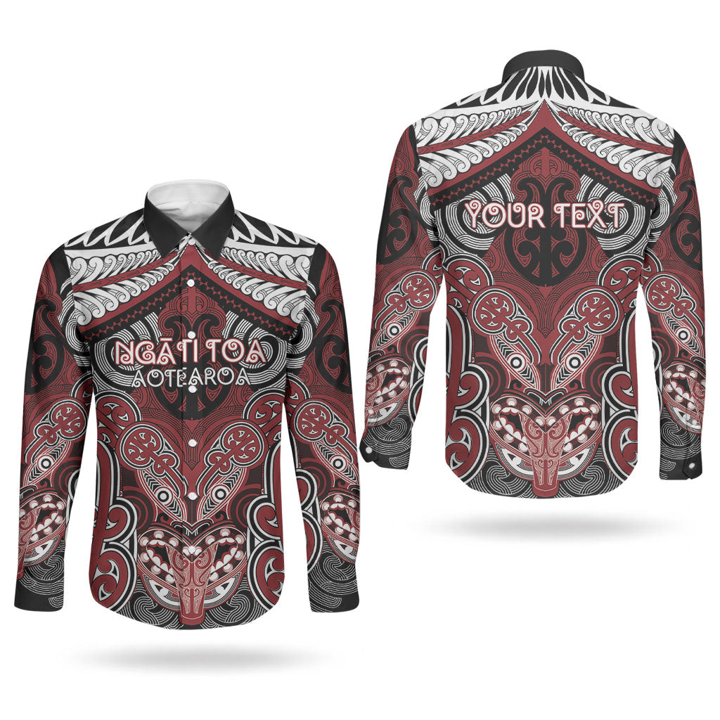 Aotearoa Iwi Ngati Toa Personalised Couples Matching Off The Shoulder Long Sleeve Dress and Long Sleeve Button Shirt Maori Kowhaiwhai Pattern
