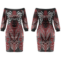 Aotearoa Iwi Ngati Toa Personalised Couples Matching Off The Shoulder Long Sleeve Dress and Long Sleeve Button Shirt Maori Kowhaiwhai Pattern