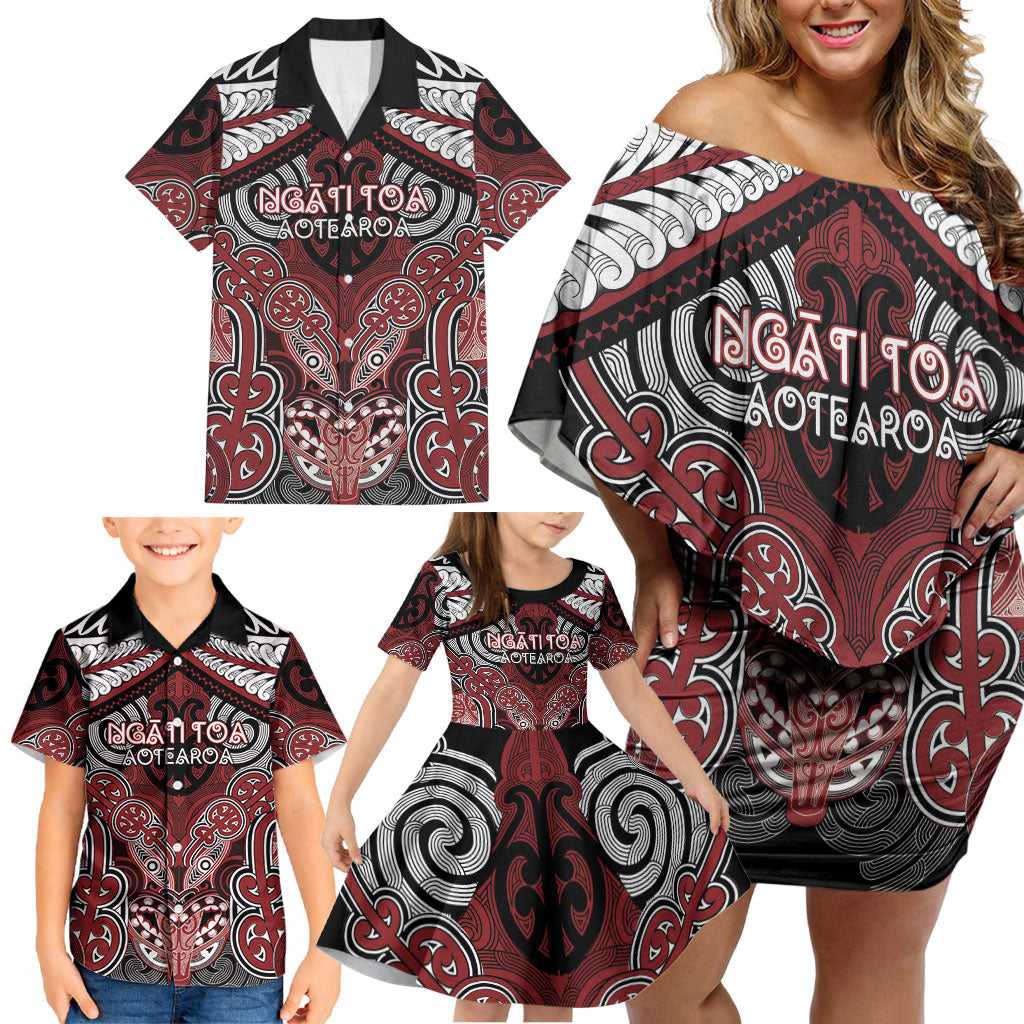 Aotearoa Iwi Ngati Toa Personalised Family Matching Off Shoulder Short Dress and Hawaiian Shirt Maori Kowhaiwhai Pattern LT19 - Polynesian Pride