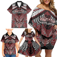 Aotearoa Iwi Ngati Toa Personalised Family Matching Off Shoulder Short Dress and Hawaiian Shirt Maori Kowhaiwhai Pattern